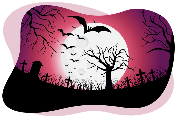 Halloween-Friedhofsszene  Illustration