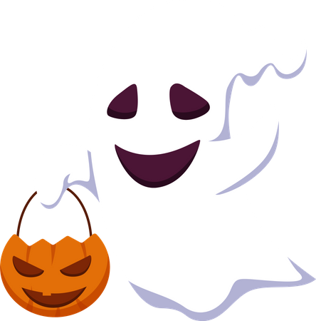 Halloween Ghost Holding Pumpkin  Illustration