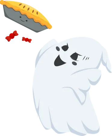 Halloween Ghost with pie cake  Illustration