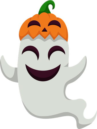 Halloween Ghost with Pumpkin Hat  Illustration