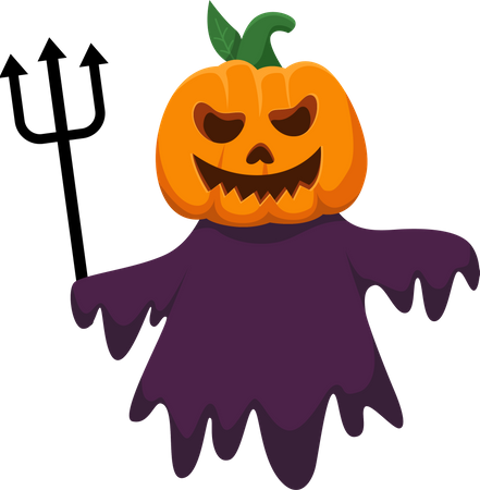 Halloween Ghost with Pumpkin Head  イラスト