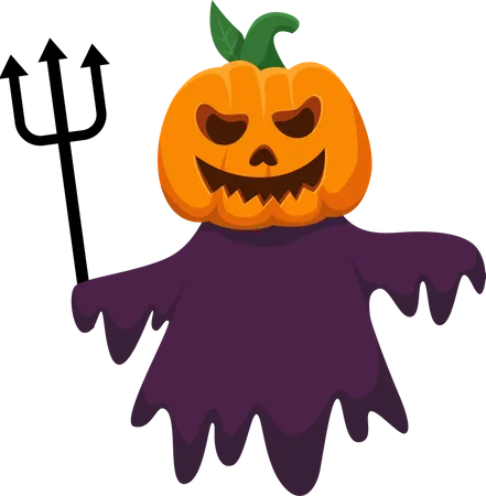 Halloween Ghost with Pumpkin Head  イラスト