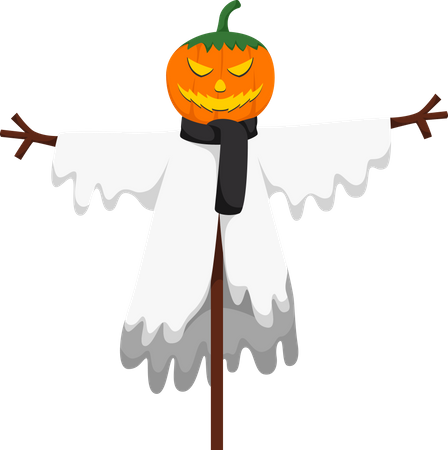 Halloween Ghost with Pumpkin Head  Illustration