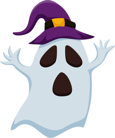 Halloween Ghost with Witch Hat  Illustration