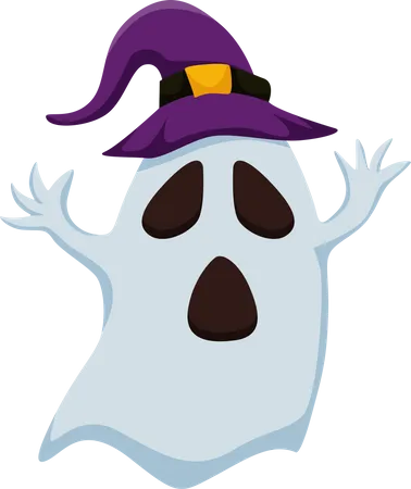 Halloween Ghost with Witch Hat  Illustration
