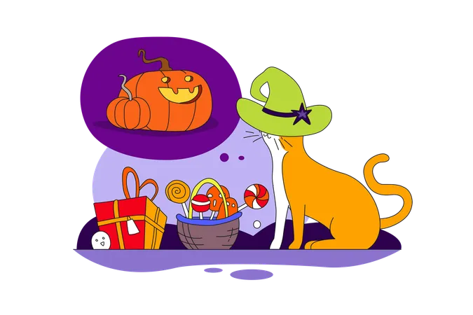 Halloween gift boxes and pets  Illustration