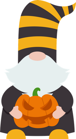 Halloween Gnome Holding Pumpkin  Illustration