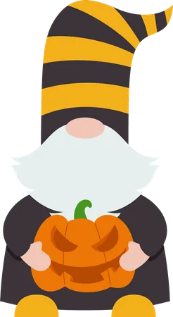 Halloween Gnome Holding Pumpkin  Illustration
