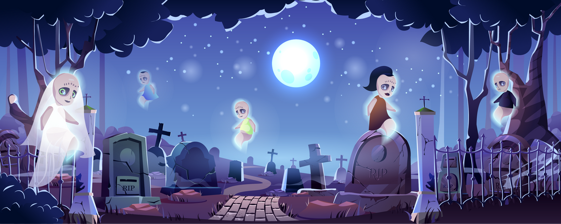 Halloween graveyard Illustration