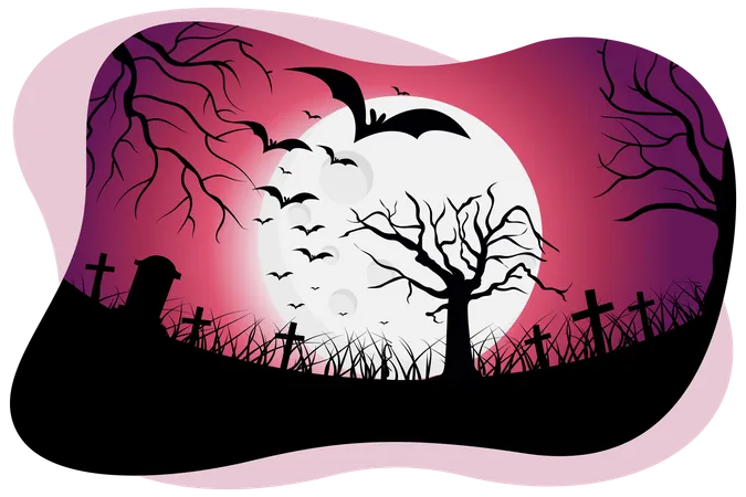 Halloween graveyard scene  Illustration