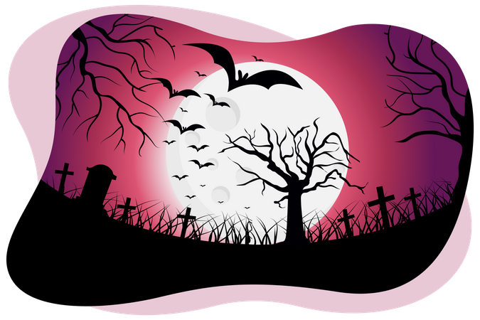 Halloween graveyard scene  Illustration