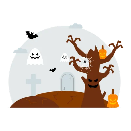 Gruseliger Halloweenbaum  Illustration