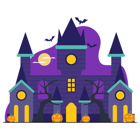 Halloween Haunted House Illustration