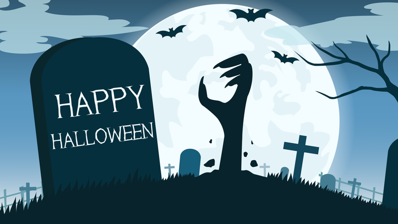 Halloween-Hintergrund mit Zombie-Hand auf dem Friedhof und dem Vollmond  Illustration