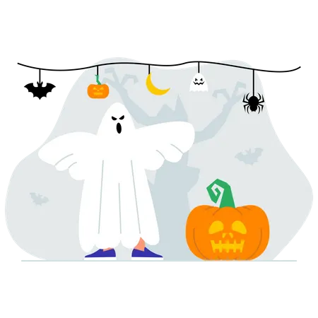Hombre fantasma de Halloween  Ilustración