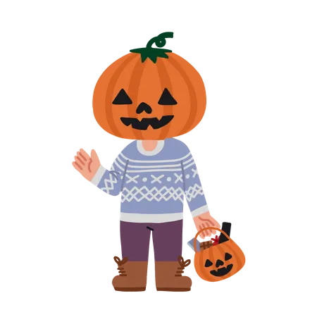 Halloween Kid Jack-O-lantern Costume  イラスト