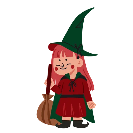 Halloween Kid Witch Costume  イラスト