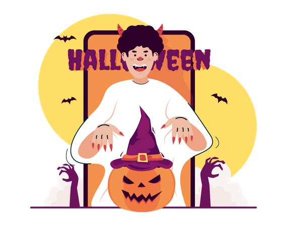 Halloween Kürbis mit Geisterkostüm  Illustration