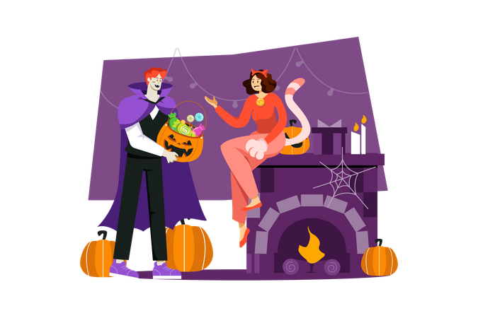 Halloween-Leute mit Süßigkeiten  Illustration