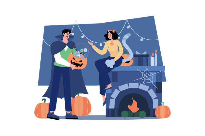 Halloween-Leute mit Süßigkeiten  Illustration