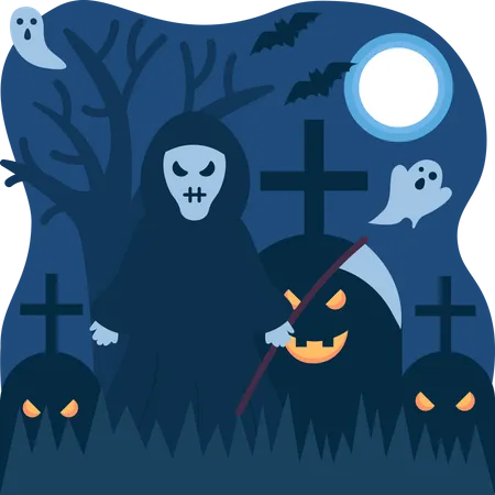 Halloween Graveyard Illustration
