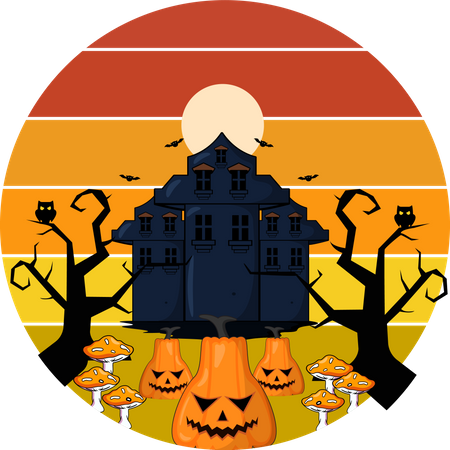 Halloween Night House  Illustration