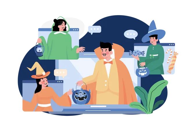 Halloween Online Celebration Illustration