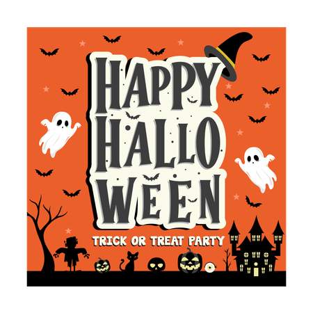 Halloween party with glowing pumpkins in treat or trick  Illustration