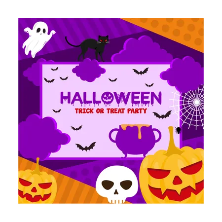 Halloween party with night clouds frame  Illustration