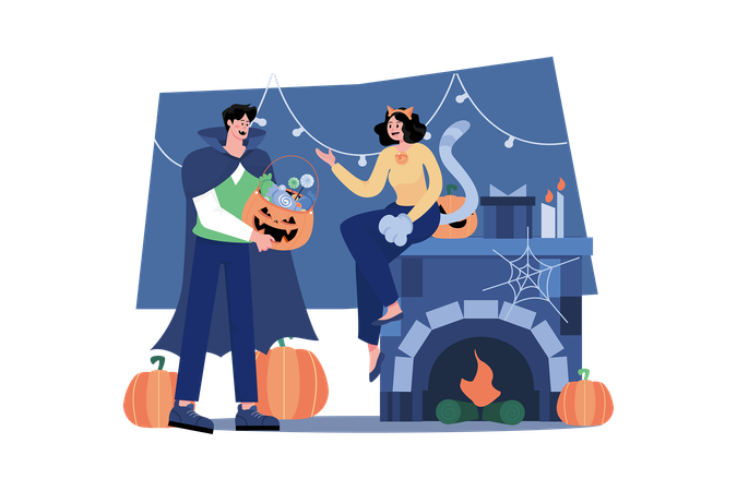 Halloween People With Candies  Illustration