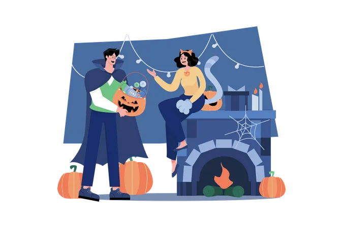 Halloween People With Candies  Illustration