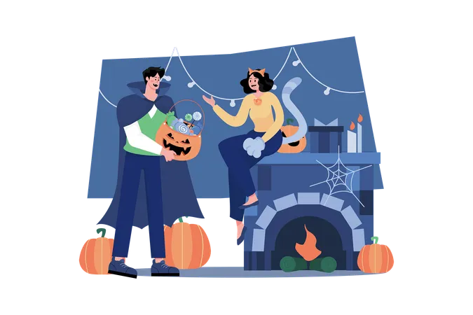 Halloween People With Candies  Illustration