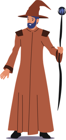 Halloween Personage With Beard Wear Long Brown Robe and Hat Illustration