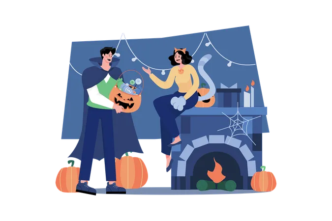 Pessoas de halloween com doces  Ilustração