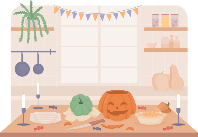Halloween preparation at home  Illustration