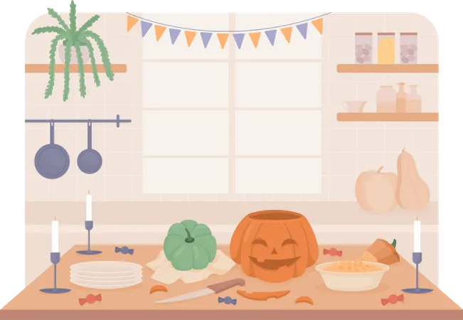 Halloween preparation at home  Illustration