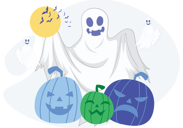Halloween Pumpkin  Ghost Costume  イラスト