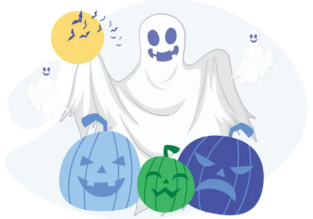 Halloween Pumpkin  Ghost Costume  Illustration