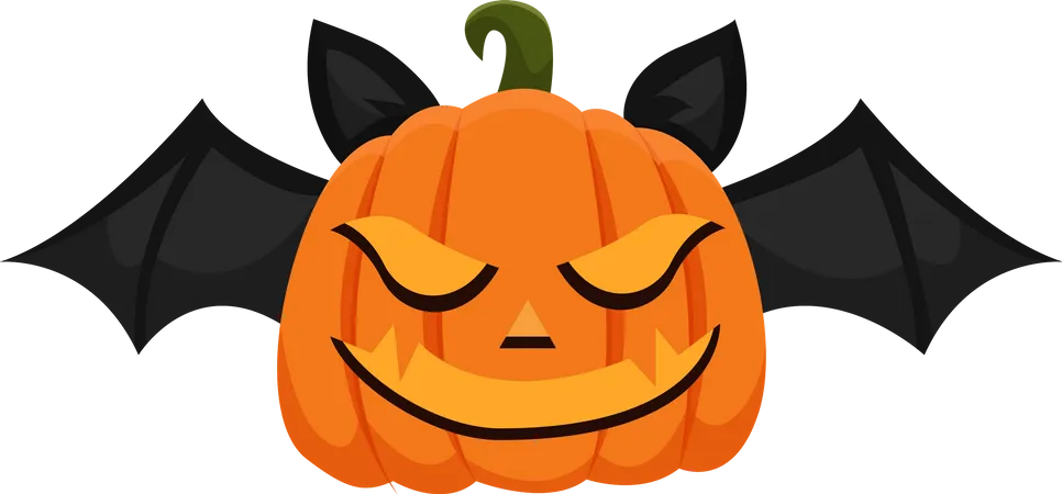 Halloween Pumpkin with Bat Illustration