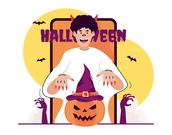 Halloween pumpkin with ghost costume  Illustration