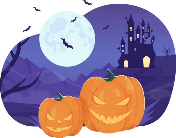 Halloween pumpkins with full moon Illustration