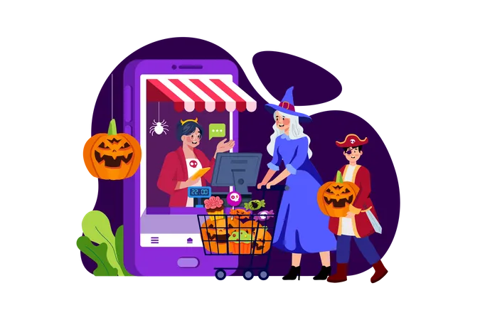 Halloween Shopping  Illustration