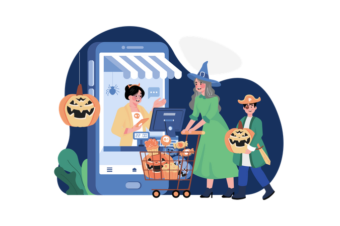 Halloween Shopping  Illustration