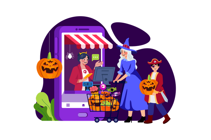 Halloween Shopping  Illustration