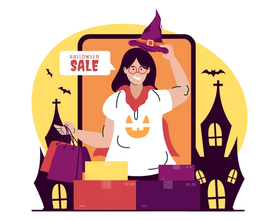 Festival And Holiday Illustration About Halloween Shopping Sale Promotion For Greeting Post Poster Banner And Other Illustration