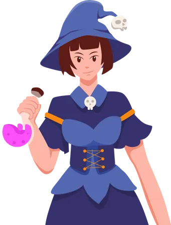 La sorcière d'Halloween apporte une potion  Illustration