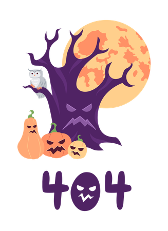 Halloween tree with scary pumpkins and full moon  イラスト