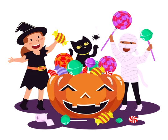 Halloween trick or treat chocolates Illustration