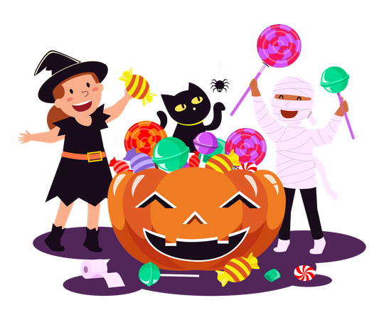 Halloween trick or treat chocolates  Illustration