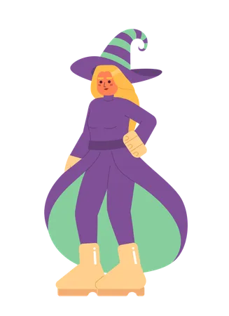Halloween Wicked Witch Semi Flat Color Vector Character Woman Halloween Costume Spooky Fairytale Editable Full Body Person On White Simple Cartoon Spot Illustration For Web Graphic Design Illustration